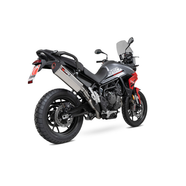 Scorpion Exhaust Triumph Tiger 850 2021 - 2023 Serket Parallel Slip-on Brushed Stainless Steel Sleeve. Fits with panniers